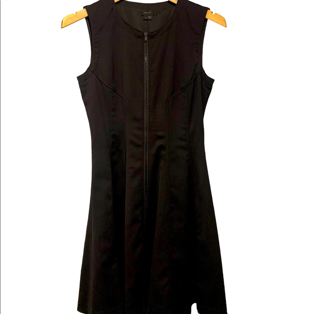 Theory Silk Sleeveless Fit-and-Flare Zip Front Dress Black